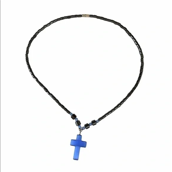 Necklace hematite (non-magnetic) blue cross - Picture 4 of 8